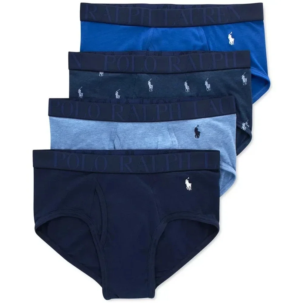 Polo Ralph Lauren Briefs Men L Blue NWOT 4-Pack Cotton Stretch Pony Logo